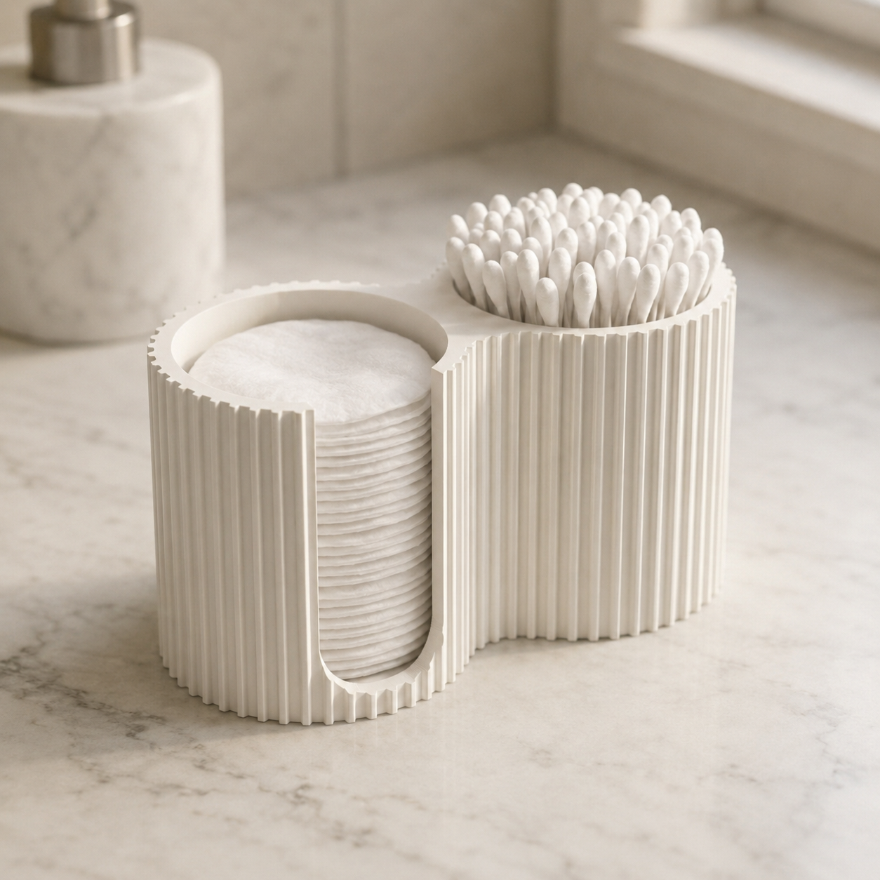 Modern Ribbed Cotton Pad & Swab Holder | Bathroom Vanity Organizer for Q-Tips & Makeup Pads