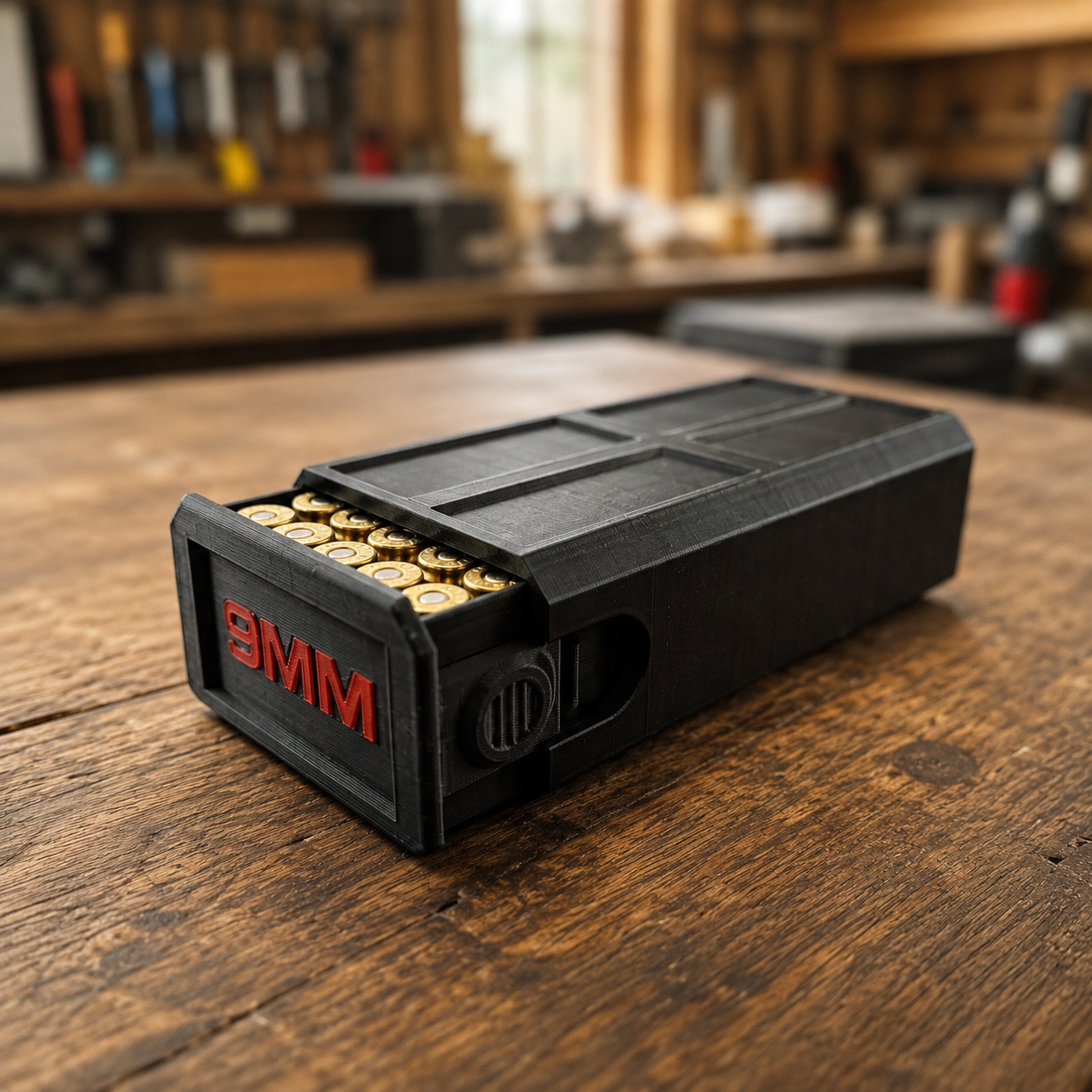 9mm Ammo Storage Box – 50 Round 9mm Luger Case with Sliding Lid & Dual Latches