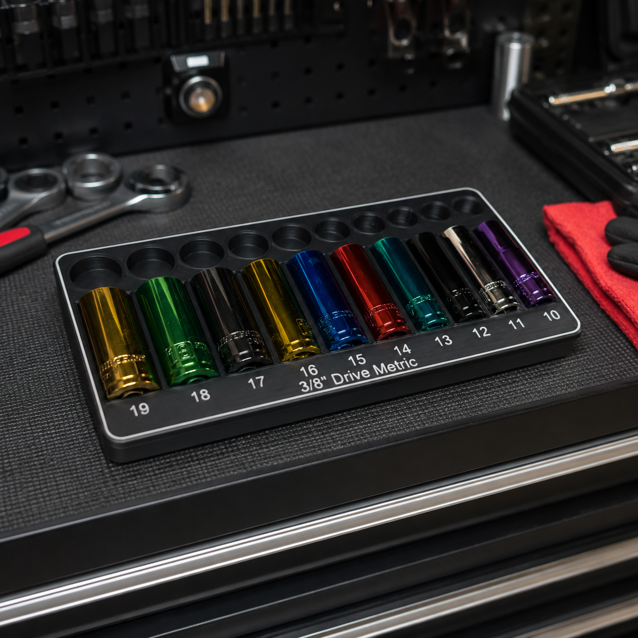 3/8" Drive Metric Socket Organizer Tray – Sizes 10mm–19mm