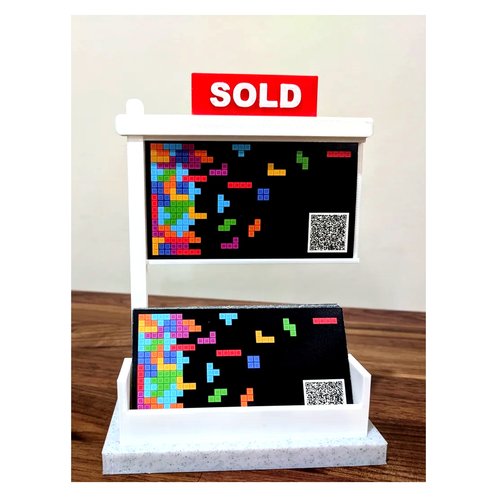 Real Estate Business Card Holder with SOLD Sign – 3D Printed Realtor Card Display Stand