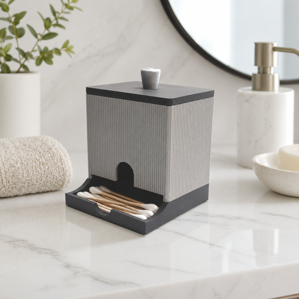 Cotton Swab Holder with Lid – Bathroom Vanity Organizer